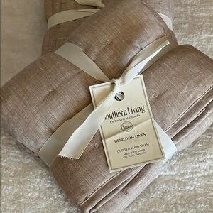 Two Southern Living Heirloom Linen Quilted Euro Sham - Taupe NWT